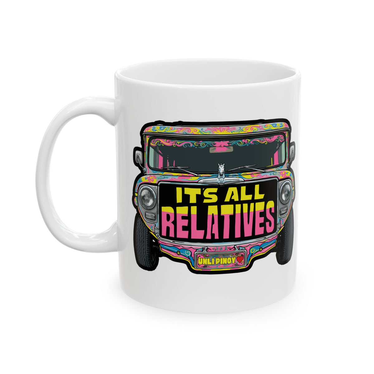 It's All Relatives Jeepney White Mug