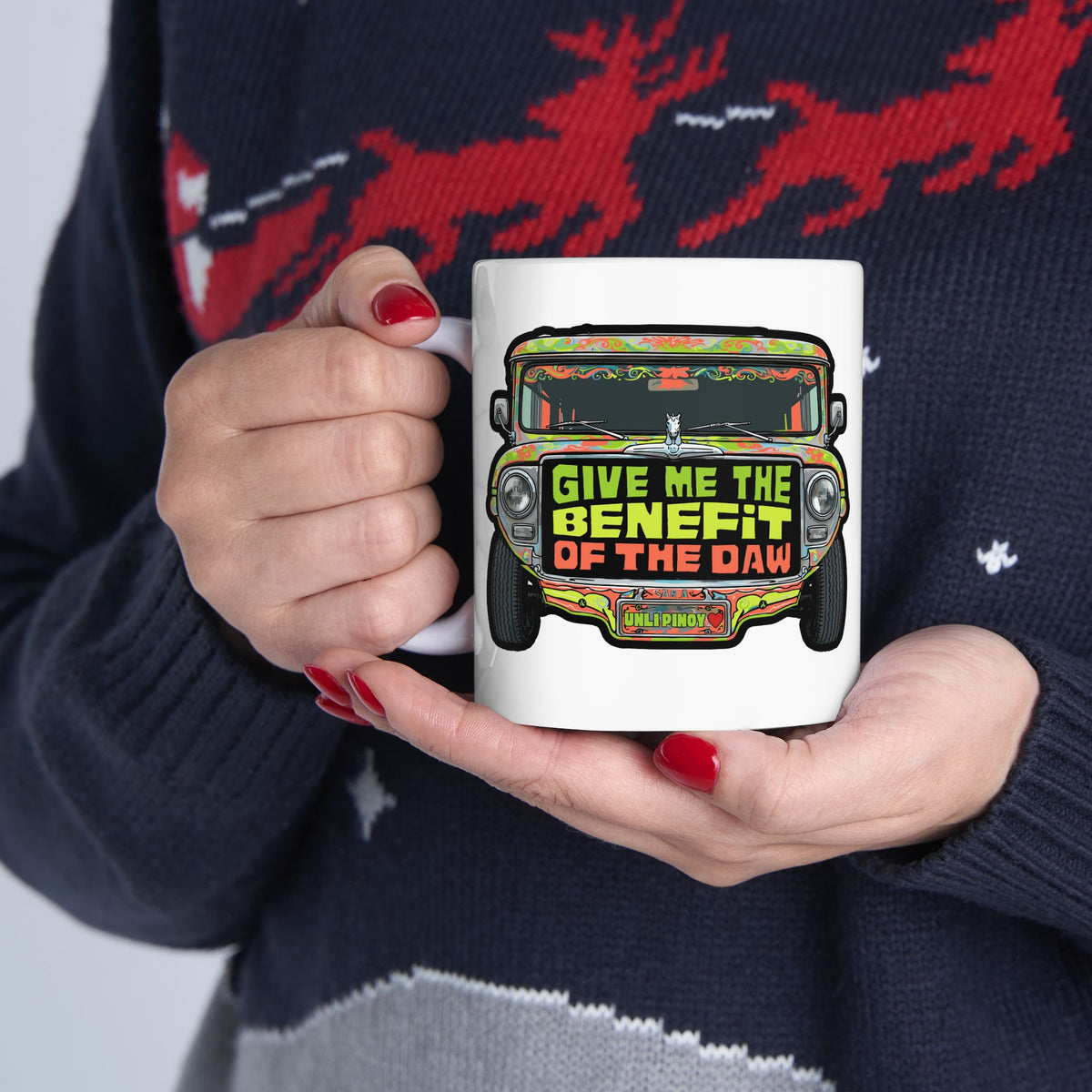 Give Me the Benefit of the Daw Jeepney White Mug