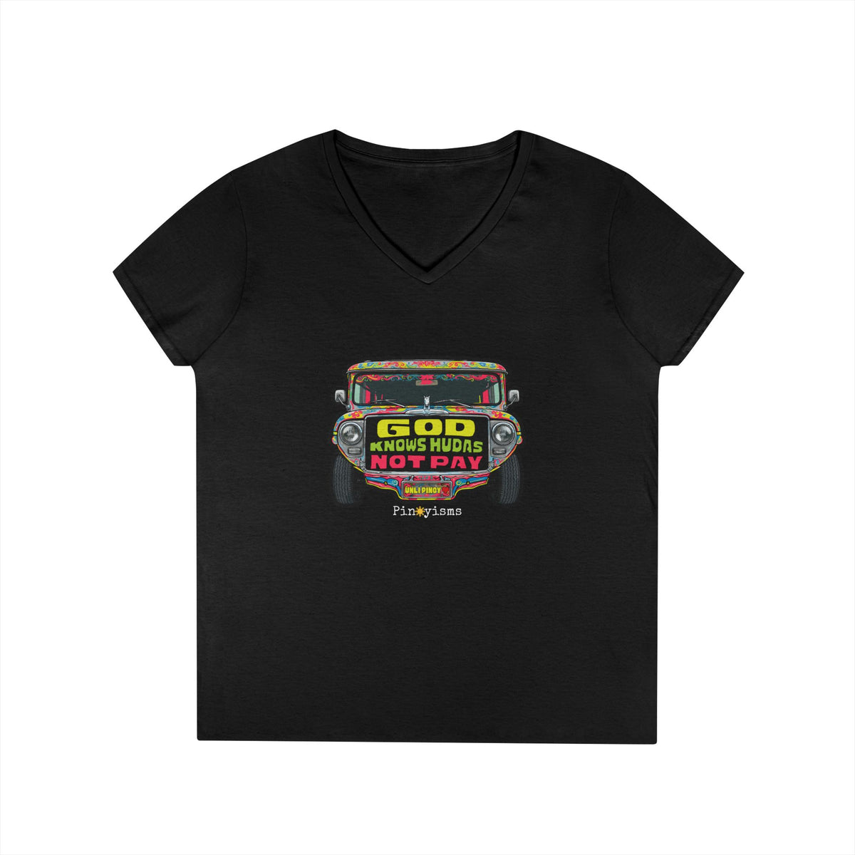 God Knows Hudas Not Pay Jeepney V-Neck Shirt