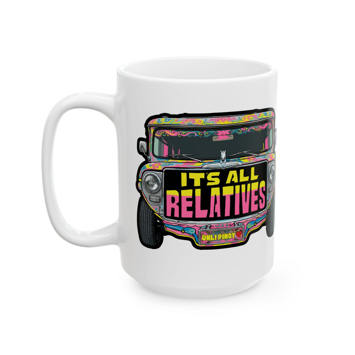 It's All Relatives Jeepney White Mug