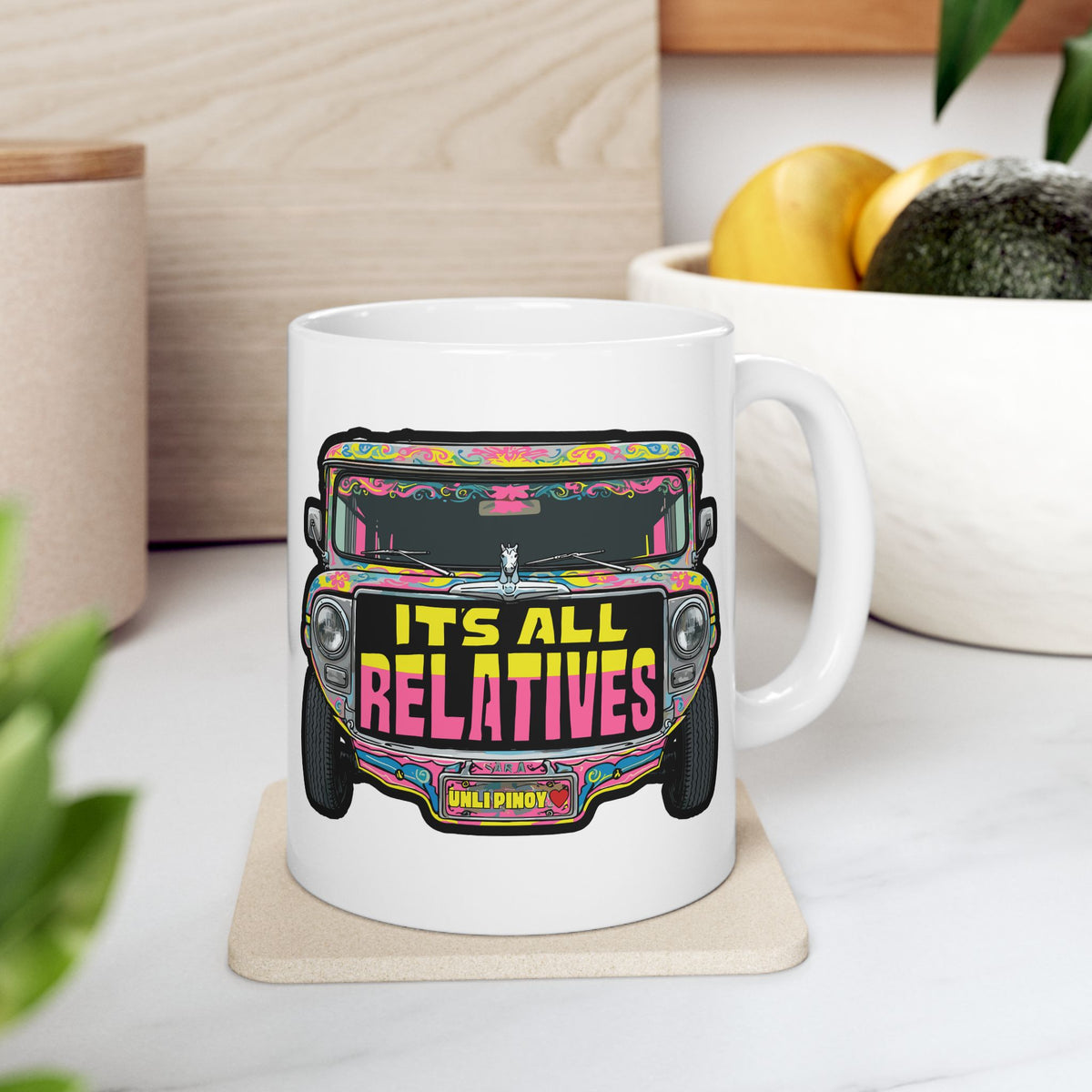 It's All Relatives Jeepney White Mug