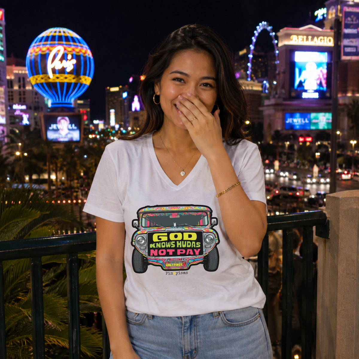 God Knows Hudas Not Pay Jeepney V-Neck Shirt